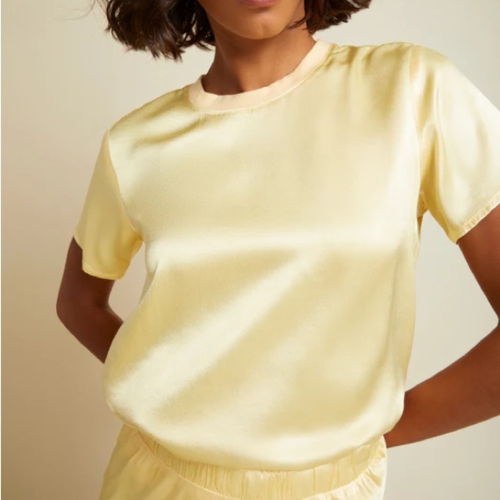 Nation LTD Yellow Satin Short Sleeve Crewneck Top